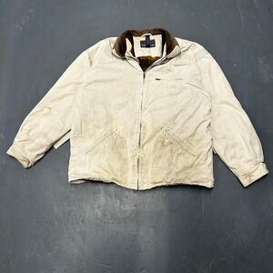 Vintage distressed cream colored Detroit style zip up chore jacket